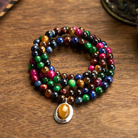 KarmaRipple's 108 Mala Beadwork Authentic Colorful Tiger Eye Stone Multi-turn Protection Bracelet