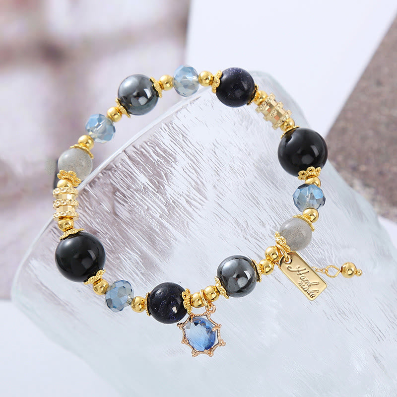 KarmaRipple's Authentic Black Obsidian Hematite Blue Sandstone Strength Bracelet p10