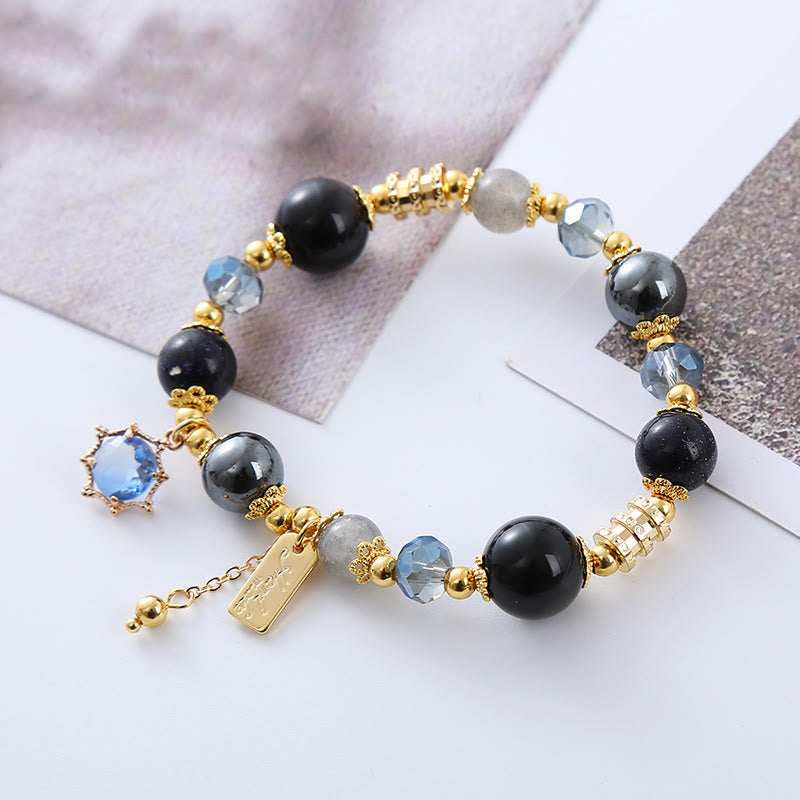 KarmaRipple's Authentic Black Obsidian Hematite Blue Sandstone Strength Bracelet p12