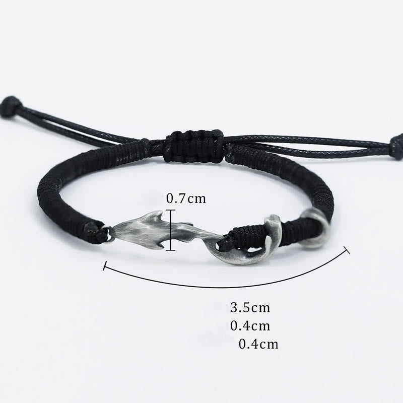 KarmaRipple's 999 Sterling Silver Shark Black Wax Rope Protection Bracelet p10
