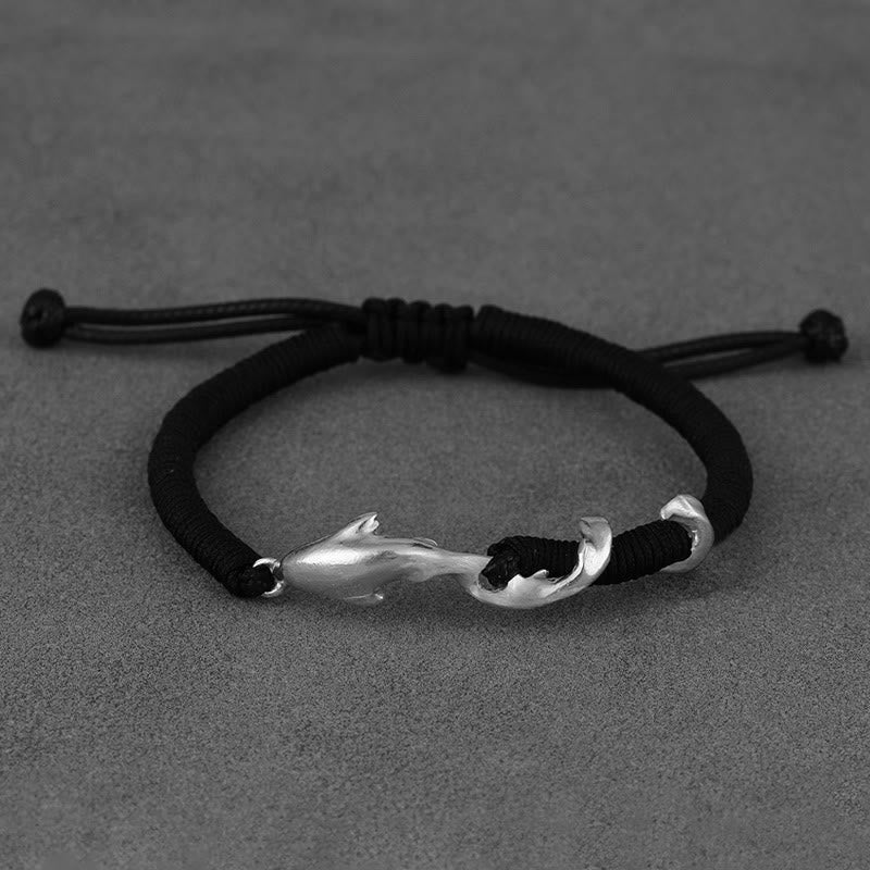 KarmaRipple's 999 Sterling Silver Shark Black Wax Rope Protection Bracelet p20