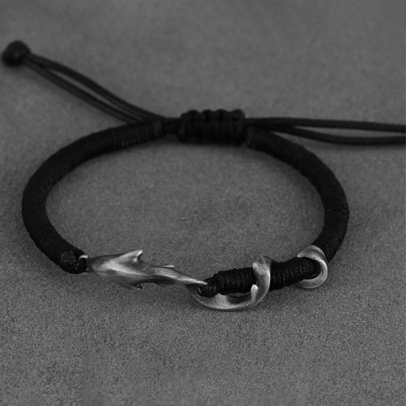 KarmaRipple's 999 Sterling Silver Shark Black Wax Rope Protection Bracelet p3