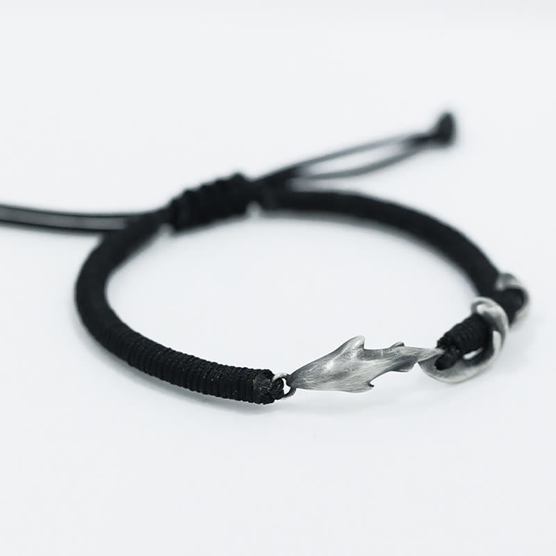 KarmaRipple's 999 Sterling Silver Shark Black Wax Rope Protection Bracelet p5