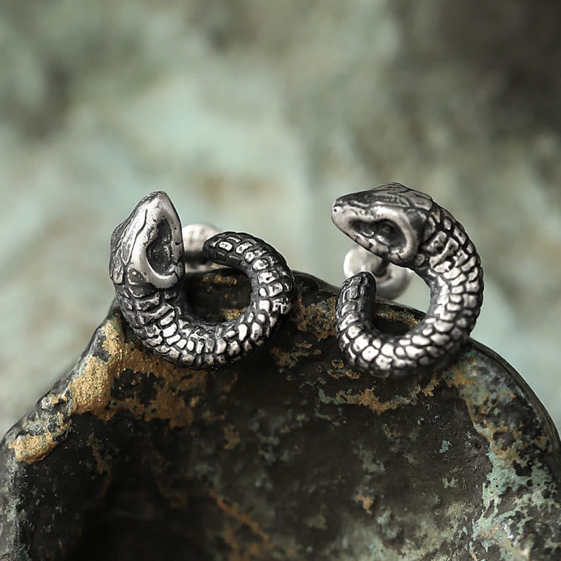 KarmaRipple's 999 Sterling Silver Snake Texture Year Of The Snake Protection Balance Earrings p1