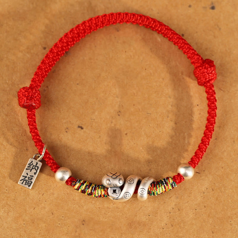 KarmaRipple's 999 Sterling Silver Year of the Snake Handmade Fortunate Fortune Fu Character Bronze Coin Blessing Bracelet p1