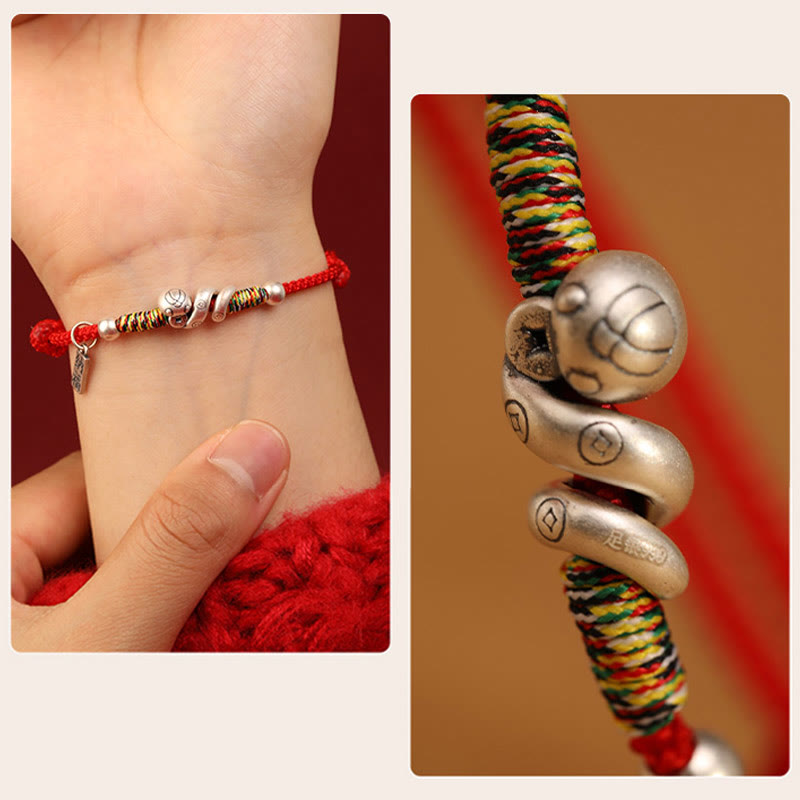 KarmaRipple's 999 Sterling Silver Year of the Snake Handmade Fortunate Fortune Fu Character Bronze Coin Blessing Bracelet p10
