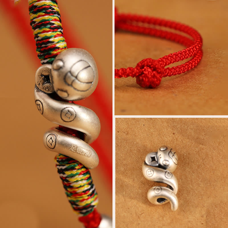 KarmaRipple's 999 Sterling Silver Year of the Snake Handmade Fortunate Fortune Fu Character Bronze Coin Blessing Bracelet p5