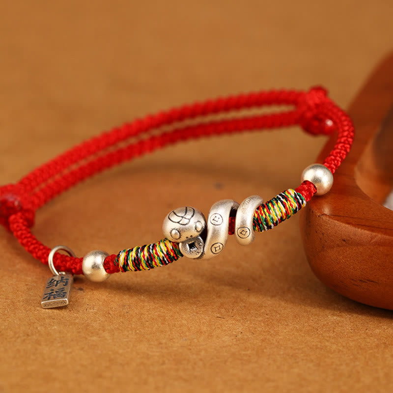 KarmaRipple's 999 Sterling Silver Year of the Snake Handmade Fortunate Fortune Fu Character Bronze Coin Blessing Bracelet p4