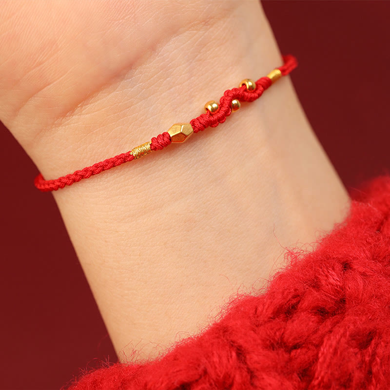 KarmaRipple's 999 Gold Year of the Snake Mini Gold Bead Handmade Fortune Protection?Braided Bracelet p10