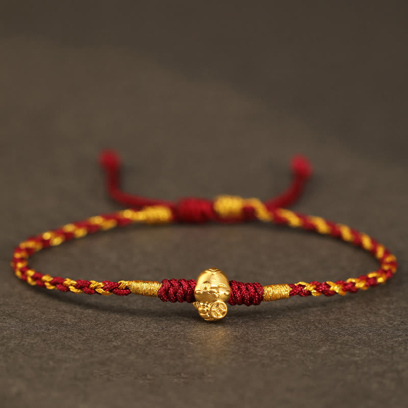 KarmaRipple's 999 Gold Year of the Snake Handmade Fu Character Bronze Coin Fortune Bracelet p1