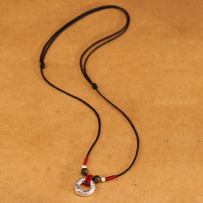 KarmaRipple's 999 Sterling Silver Year of the Snake Round Circle Agarwood Protection Pendant Necklace p2