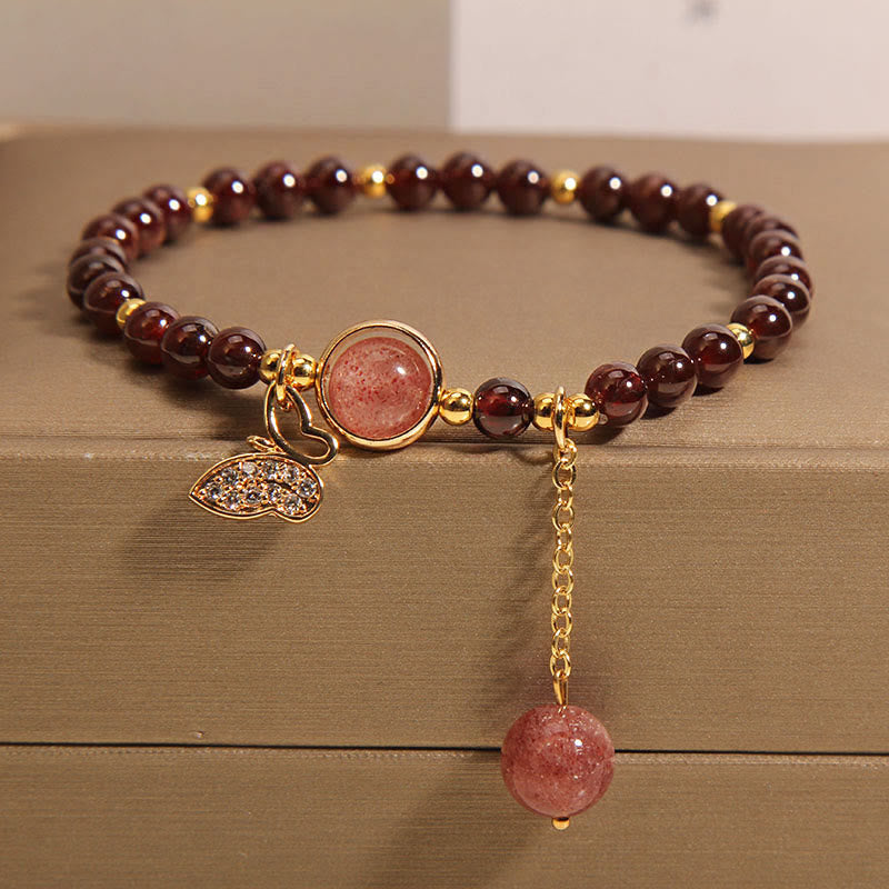 KarmaRipple's Authentic Garnet Strawberry Quartz Butterfly Protection Bracelet p1