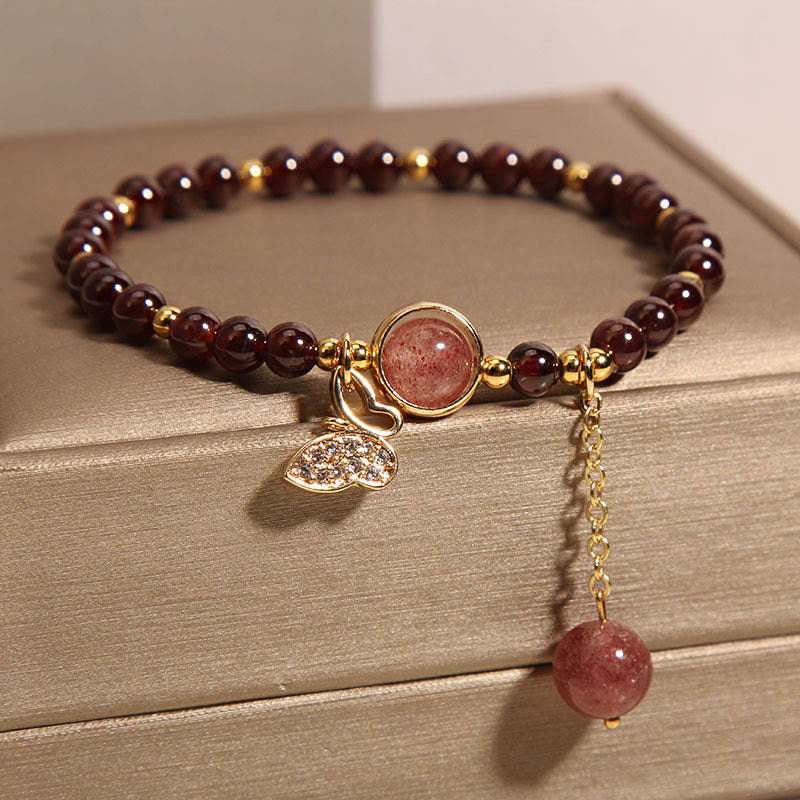 KarmaRipple's Authentic Garnet Strawberry Quartz Butterfly Protection Bracelet p5