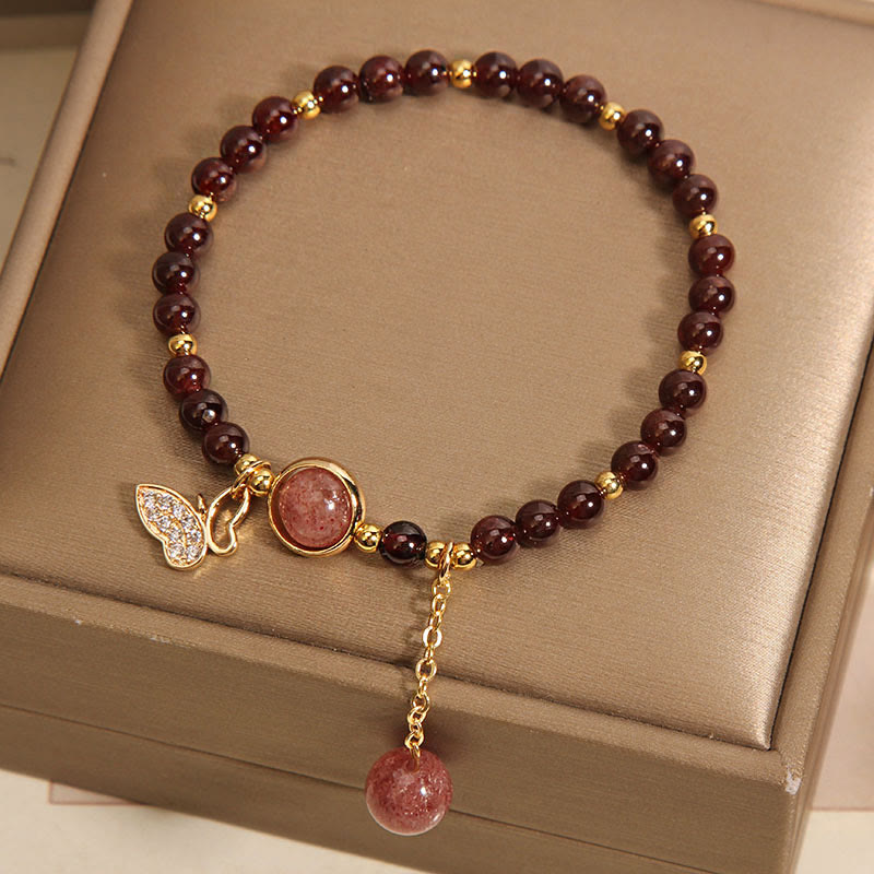 KarmaRipple's Authentic Garnet Strawberry Quartz Butterfly Protection Bracelet p4