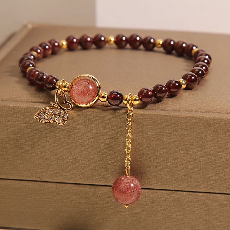 KarmaRipple's Authentic Garnet Strawberry Quartz Butterfly Protection Bracelet p6