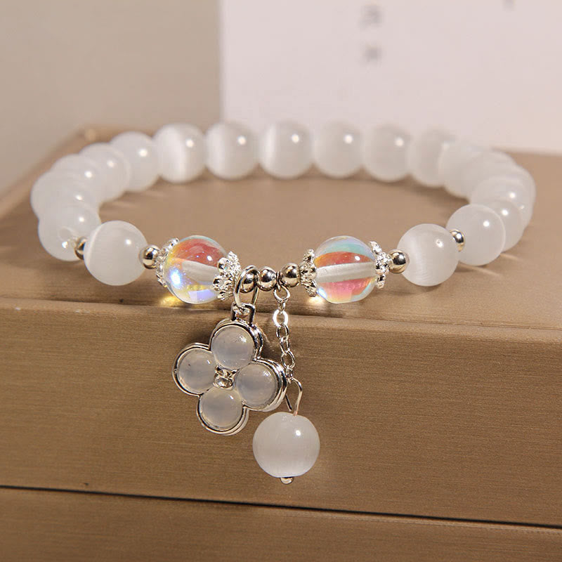 KarmaRipple's Cat's Eye Gemstone Fortunate Four Leaf Clover Talisman Love Bracelet p6