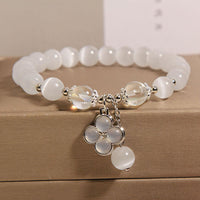 KarmaRipple's Cat's Eye Gemstone Fortunate Four Leaf Clover Talisman Love Bracelet