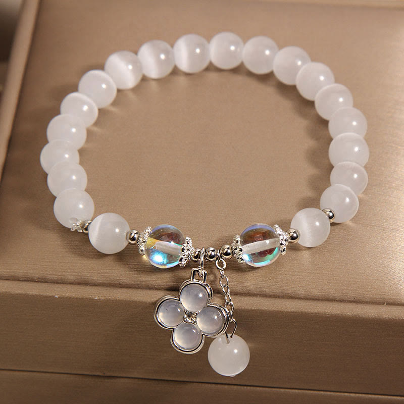 KarmaRipple's Cat's Eye Gemstone Fortunate Four Leaf Clover Talisman Love Bracelet p4
