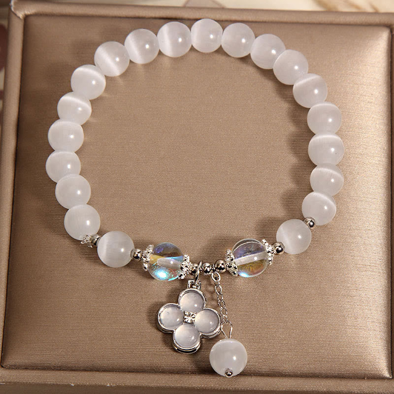 KarmaRipple's Cat's Eye Gemstone Fortunate Four Leaf Clover Talisman Love Bracelet p2