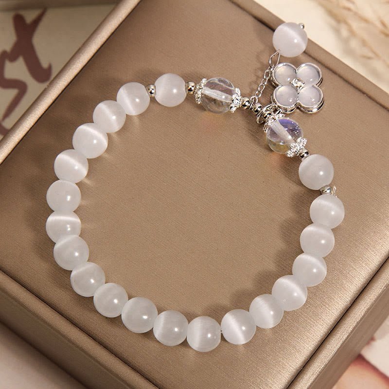 KarmaRipple's Cat's Eye Gemstone Fortunate Four Leaf Clover Talisman Love Bracelet p3