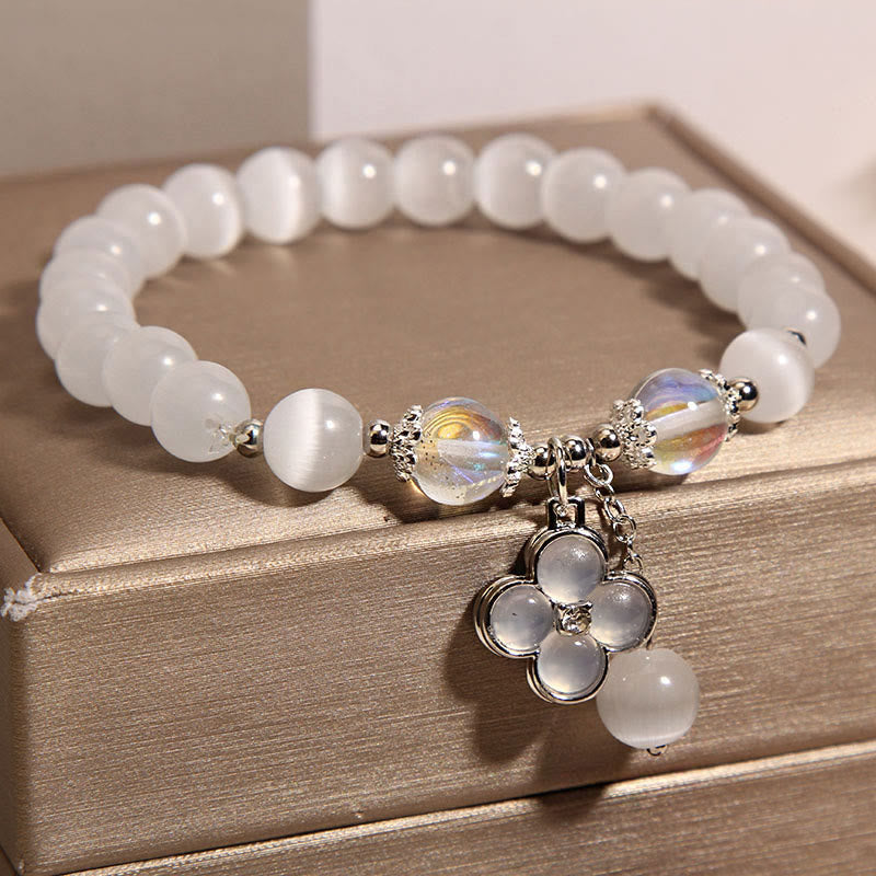 KarmaRipple's Cat's Eye Gemstone Fortunate Four Leaf Clover Talisman Love Bracelet p5