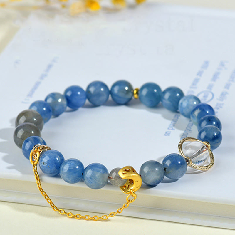 KarmaRipple's Authentic Kyanite Labradorite Ivory Gemstone Crescent Moon Communication Bracelet p1