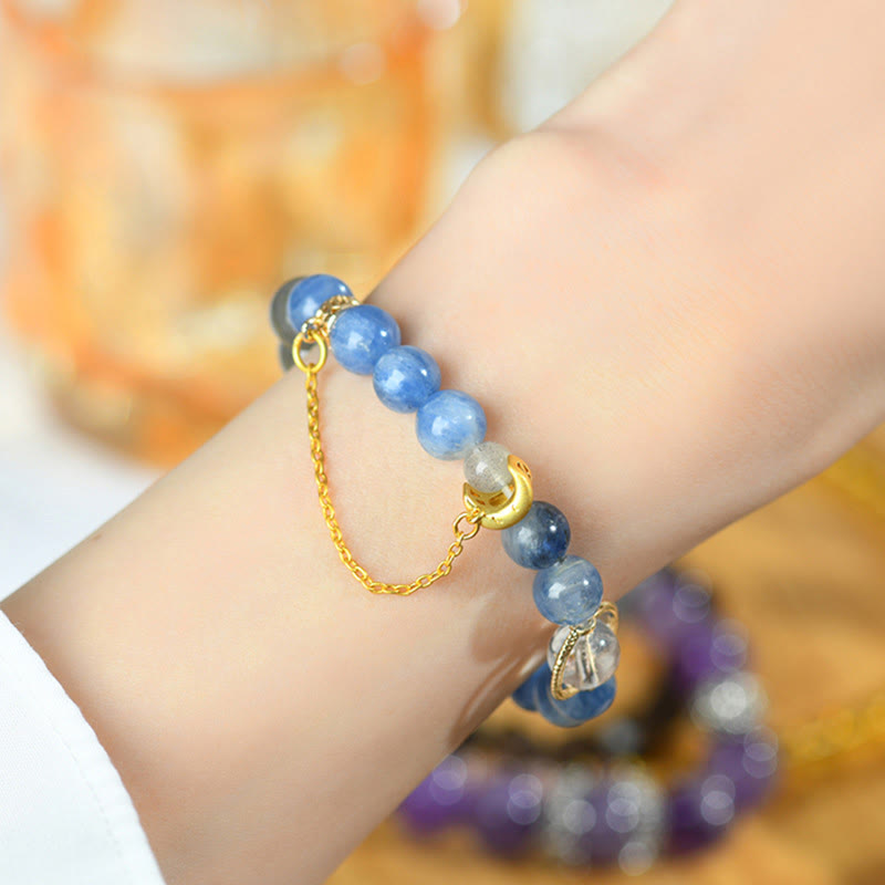 KarmaRipple's Authentic Kyanite Labradorite Ivory Gemstone Crescent Moon Communication Bracelet p5