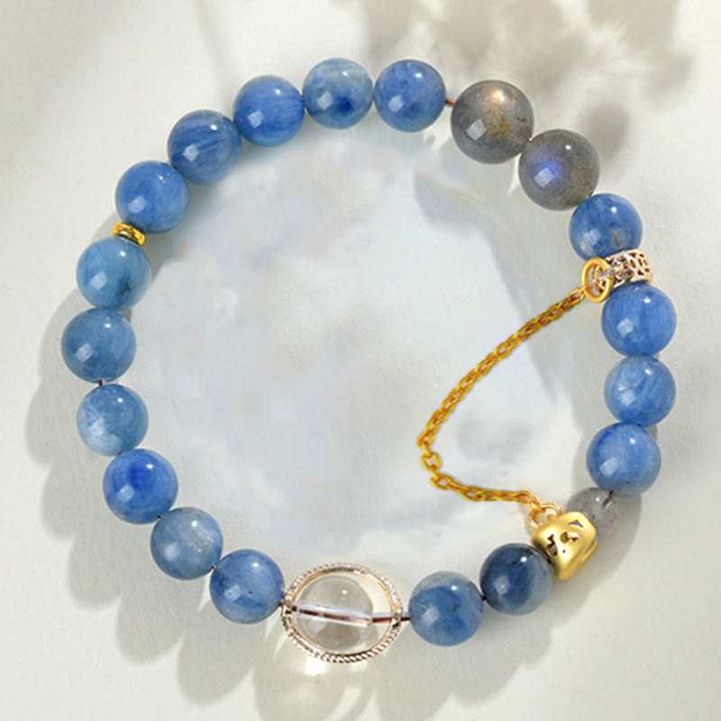 KarmaRipple's Authentic Kyanite Labradorite Ivory Gemstone Crescent Moon Communication Bracelet p6