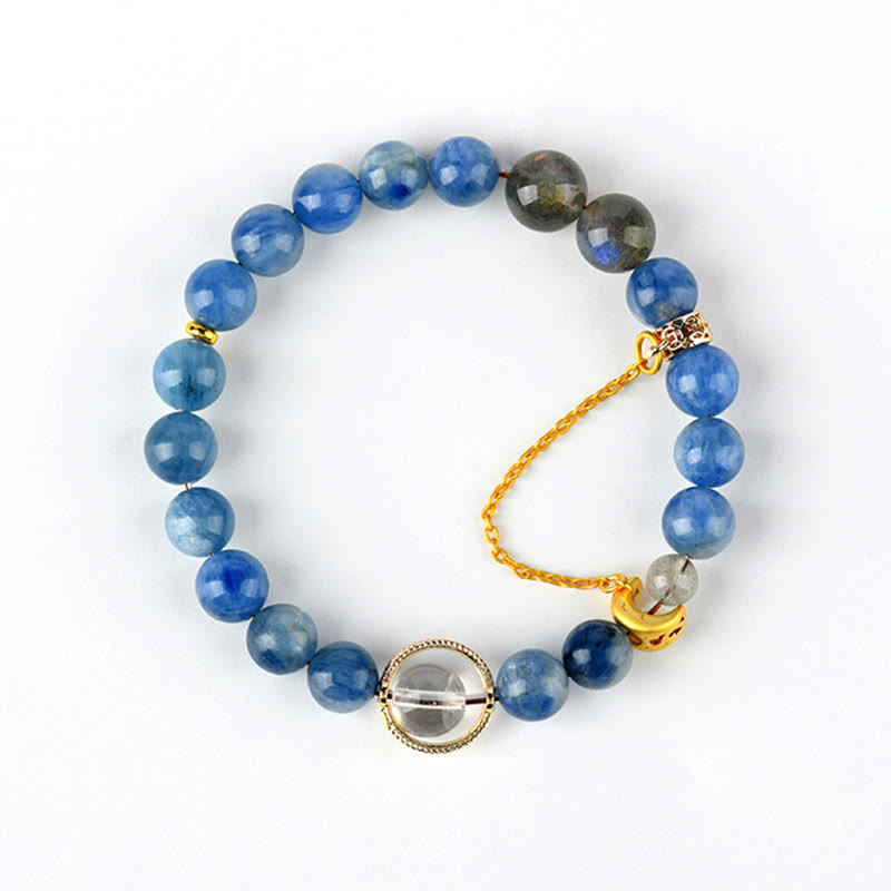 KarmaRipple's Authentic Kyanite Labradorite Ivory Gemstone Crescent Moon Communication Bracelet p8