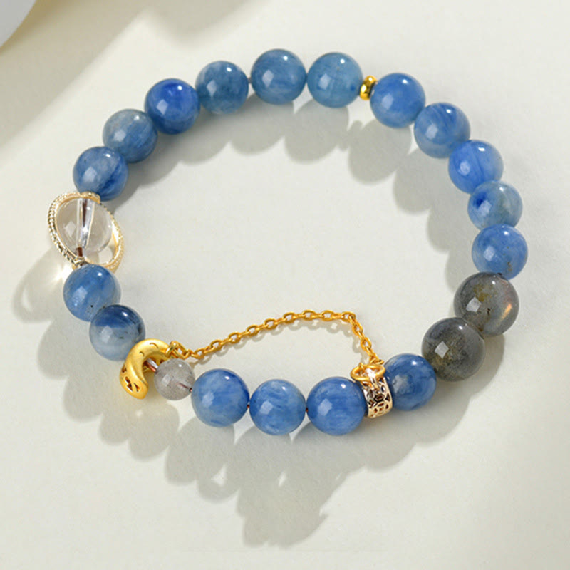KarmaRipple's Authentic Kyanite Labradorite Ivory Gemstone Crescent Moon Communication Bracelet p3