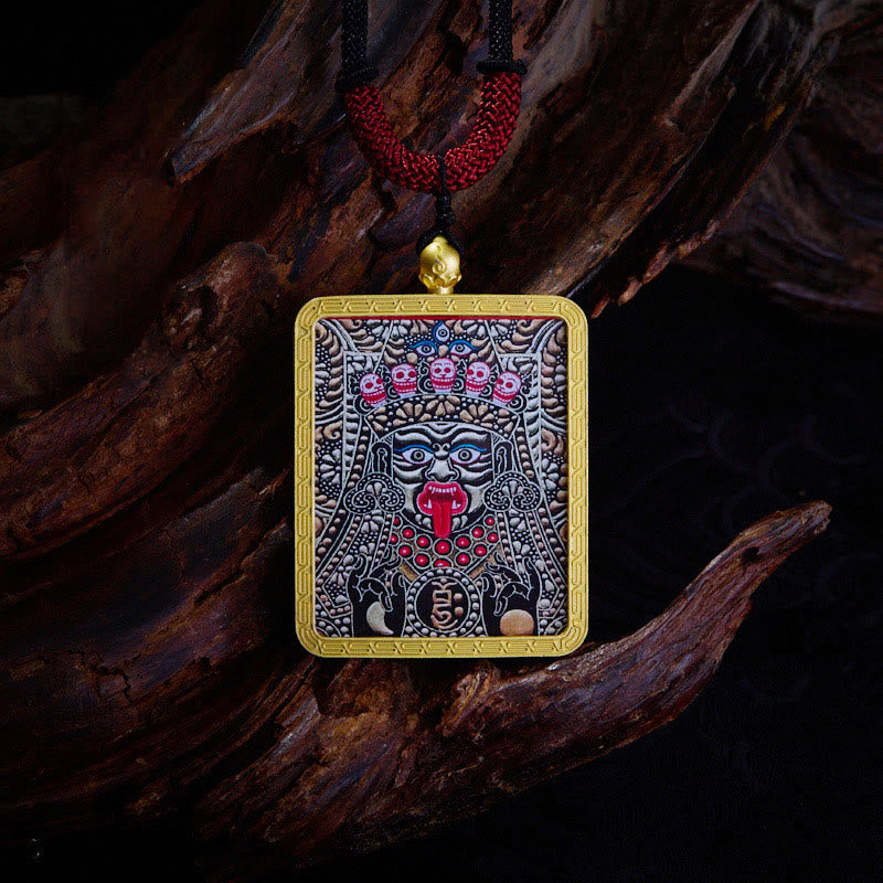 KarmaRipple's Tibetan Zakiram Nine Tailed Fox Yellow God of Wealth Painted Thangka Hope Pendant Necklace p10