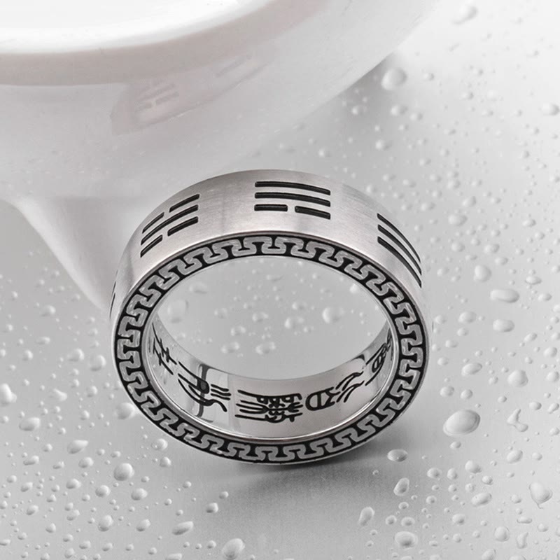 KarmaRipple's Bagua Yin Yang Taoist Nine-Character Mantra Titanium Steel Balance Ring p2