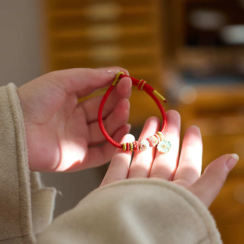 KarmaRipple's Red String Gold Plated Bronze Peach Blossom Yi Fan Feng Shun Protection Woven Bracelet p4
