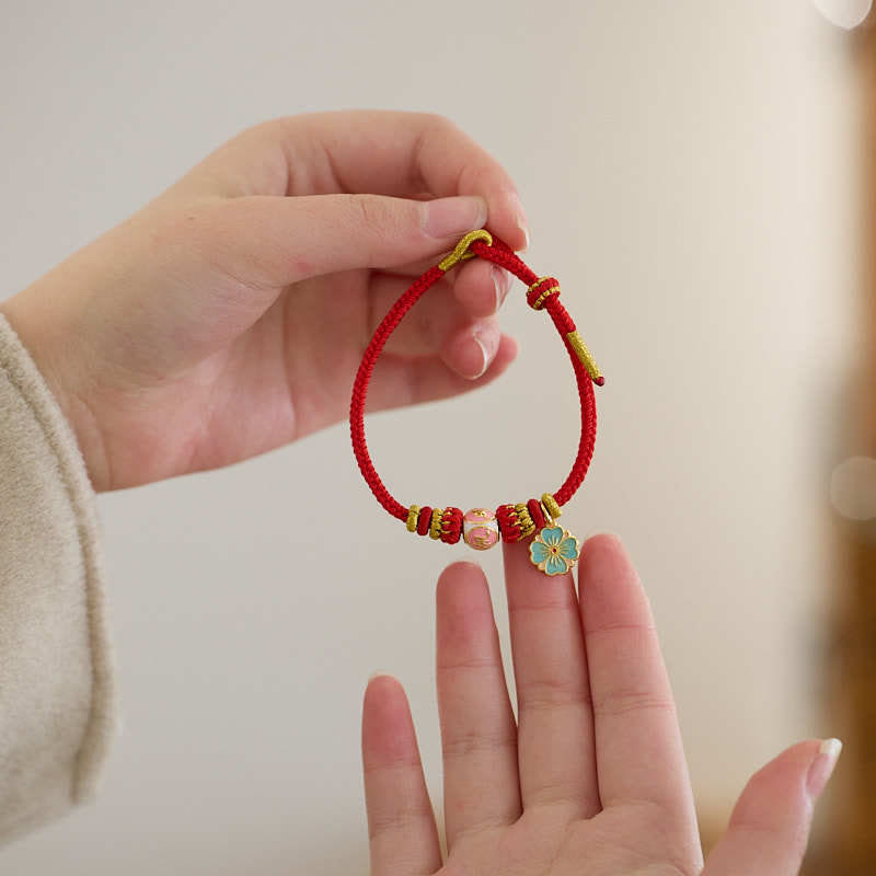 KarmaRipple's Red String Gold Plated Bronze Peach Blossom Yi Fan Feng Shun Protection Woven Bracelet p3