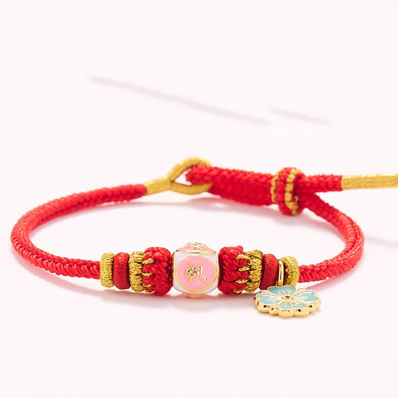 KarmaRipple's Red String Gold Plated Bronze Peach Blossom Yi Fan Feng Shun Protection Woven Bracelet p8