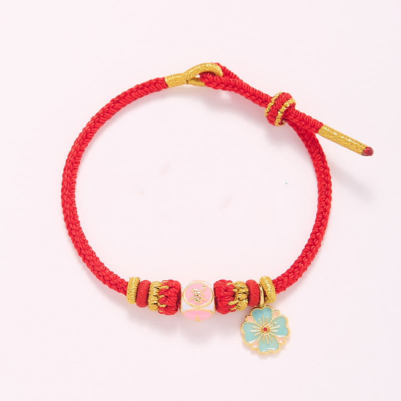 KarmaRipple's Red String Gold Plated Bronze Peach Blossom Yi Fan Feng Shun Protection Woven Bracelet p9