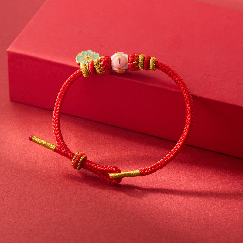 KarmaRipple's Red String Gold Plated Bronze Peach Blossom Yi Fan Feng Shun Protection Woven Bracelet p2