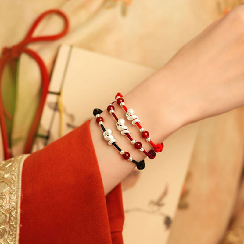 KarmaRipple's 999 Sterling Silver Year Of The Snake Red Agate Confidence Handcrafted Bracelet p14