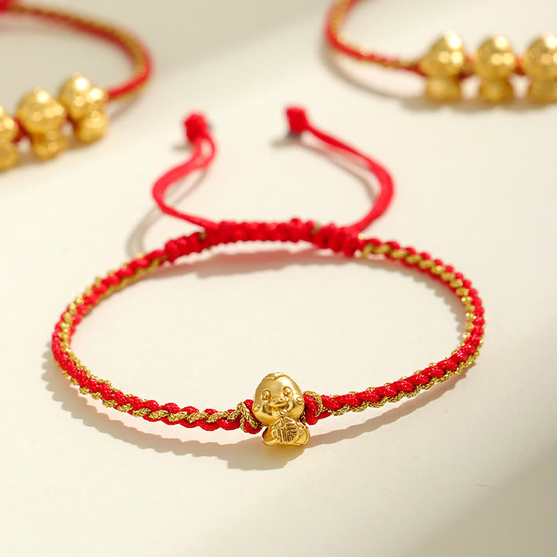 KarmaRipple's Handmade 999 Sterling Silver Golden Year Of Snake Fu Auspicious Clouds Ingot Bronze Coins Red String Fortune Woven Bracelet p4