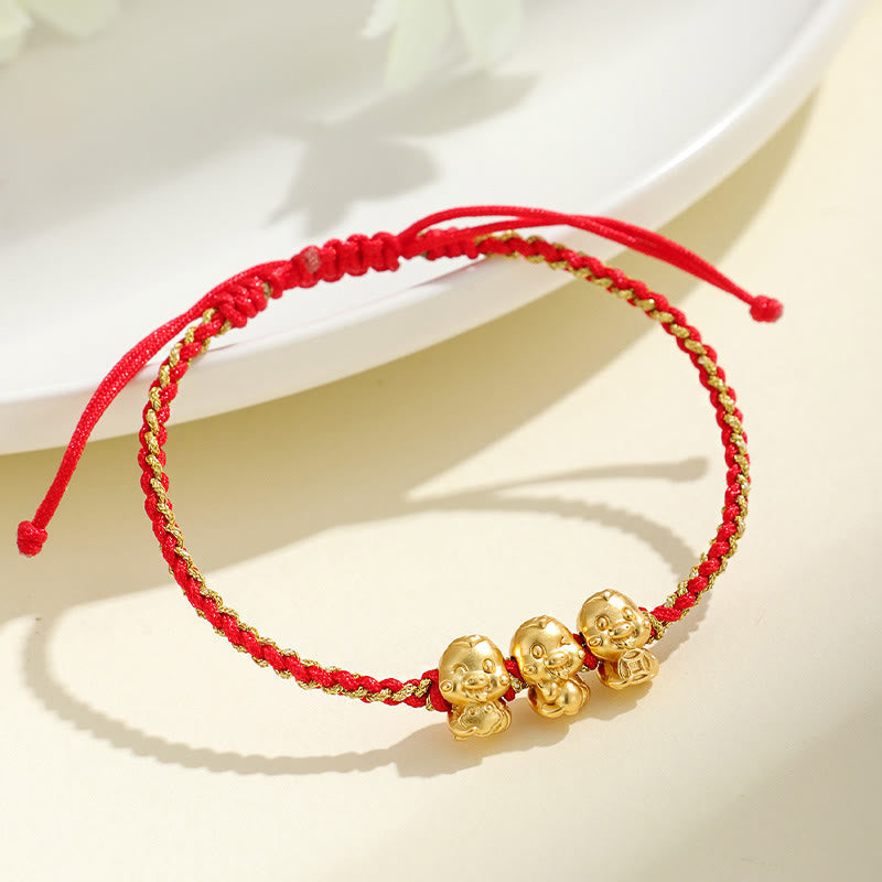 KarmaRipple's Handmade 999 Sterling Silver Golden Year Of Snake Fu Auspicious Clouds Ingot Bronze Coins Red String Fortune Woven Bracelet p15
