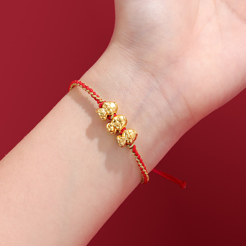 KarmaRipple's Handmade 999 Sterling Silver Golden Year Of Snake Fu Auspicious Clouds Ingot Bronze Coins Red String Fortune Woven Bracelet p12