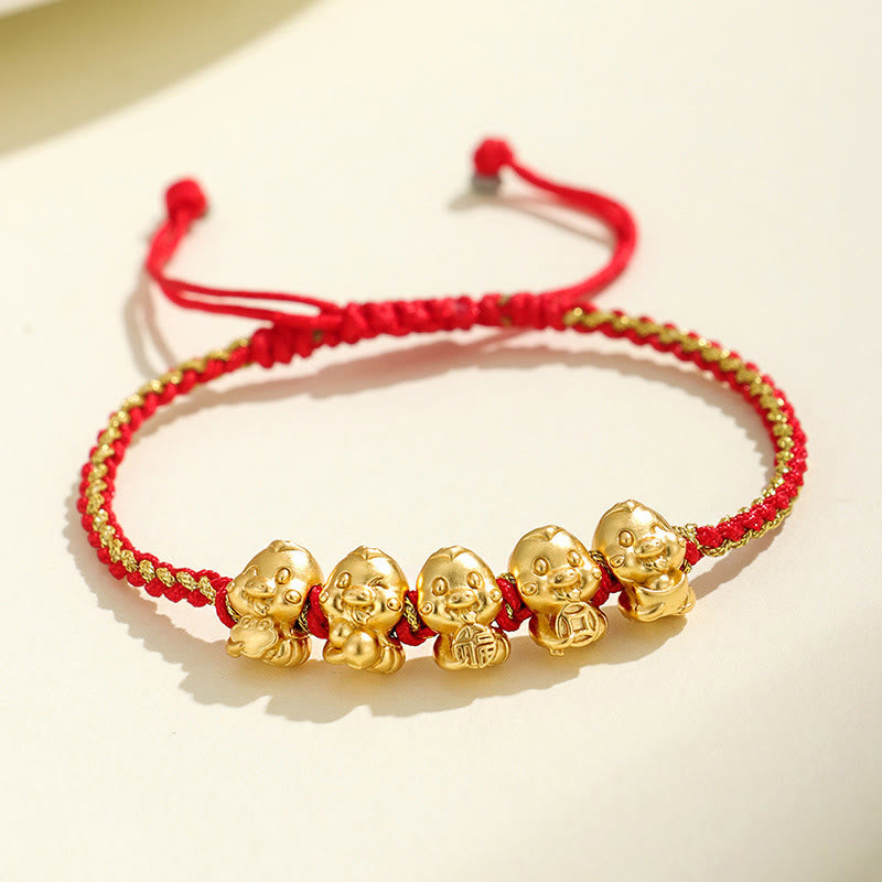 KarmaRipple's Handmade 999 Sterling Silver Golden Year Of Snake Fu Auspicious Clouds Ingot Bronze Coins Red String Fortune Woven Bracelet p3