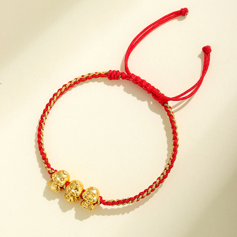 KarmaRipple's Handmade 999 Sterling Silver Golden Year Of Snake Fu Auspicious Clouds Ingot Bronze Coins Red String Fortune Woven Bracelet p7
