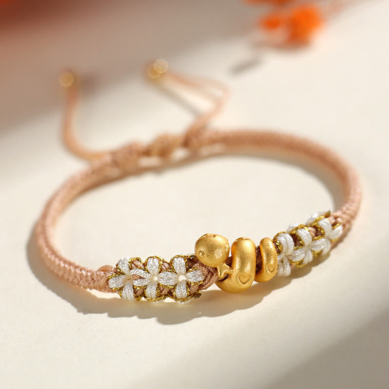KarmaRipple's Handmade 999 Sterling Silver Year Of The Snake Red String Heart Peach Blossom Fortune Bracelet p22