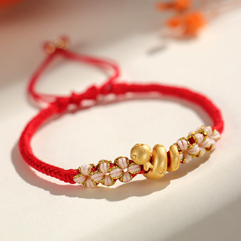 KarmaRipple's Handmade 999 Sterling Silver Year Of The Snake Red String Heart Peach Blossom Fortune Bracelet p1