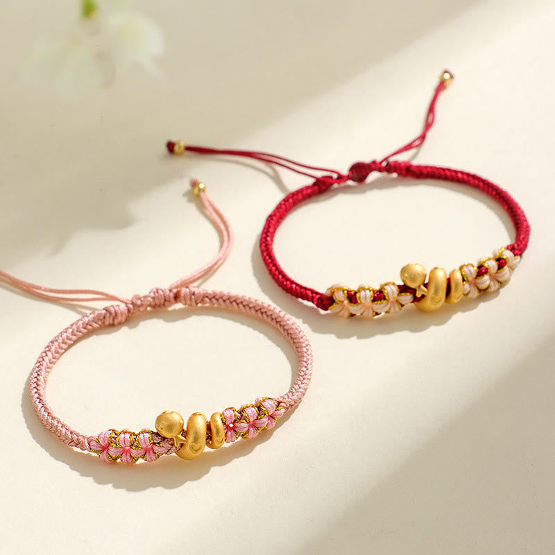 KarmaRipple's Handmade 999 Sterling Silver Year Of The Snake Red String Heart Peach Blossom Fortune Bracelet p17