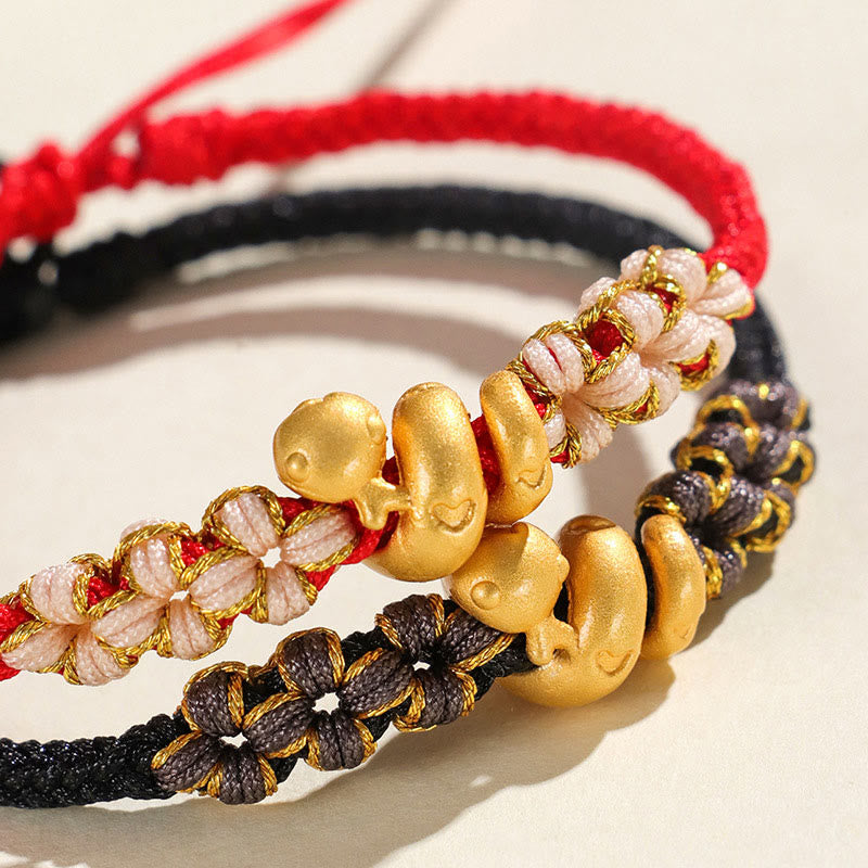 KarmaRipple's Handmade 999 Sterling Silver Year Of The Snake Red String Heart Peach Blossom Fortune Bracelet p16