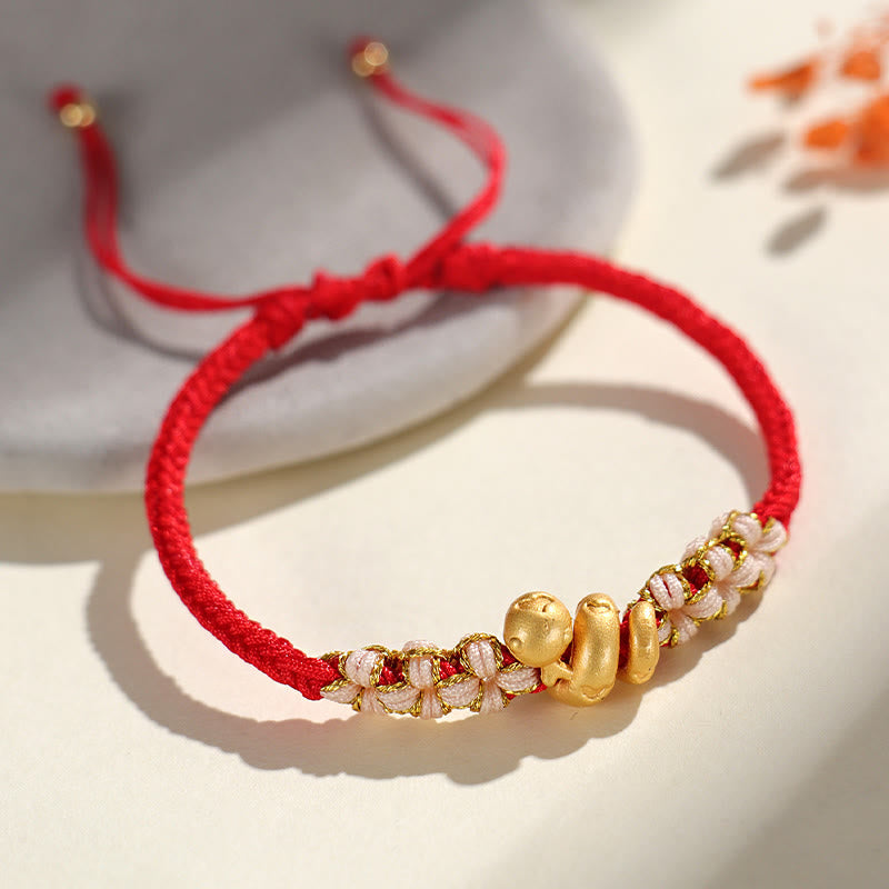 KarmaRipple's Handmade 999 Sterling Silver Year Of The Snake Red String Heart Peach Blossom Fortune Bracelet p7