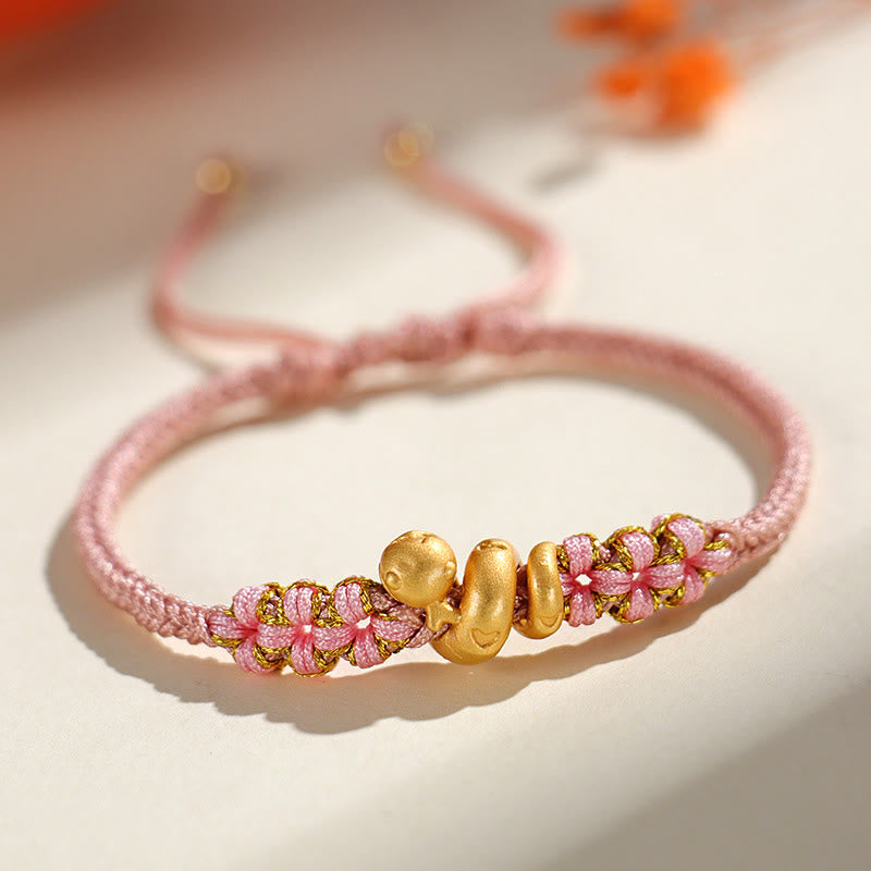 KarmaRipple's Handmade 999 Sterling Silver Year Of The Snake Red String Heart Peach Blossom Fortune Bracelet p21