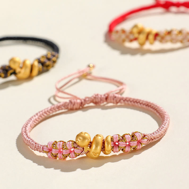 KarmaRipple's Handmade 999 Sterling Silver Year Of The Snake Red String Heart Peach Blossom Fortune Bracelet p6